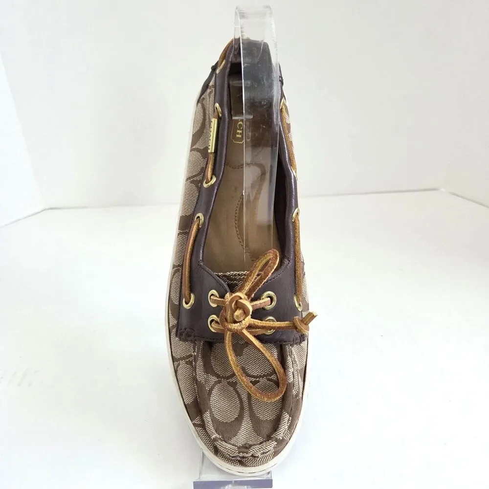 Coach Richelle Topsider Boat Shoes Women's 9B Signature Canvas Brown Leather